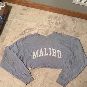 Blue Crop Top with 'Malibu' Print
